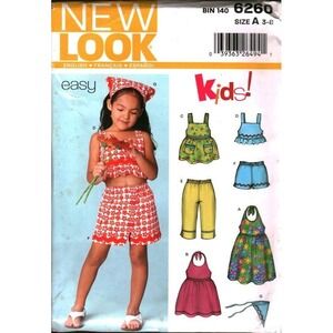New Look 6260 Kids Sewing Pattern Size A 3-8 Dress Top Pants Shorts Headscarf